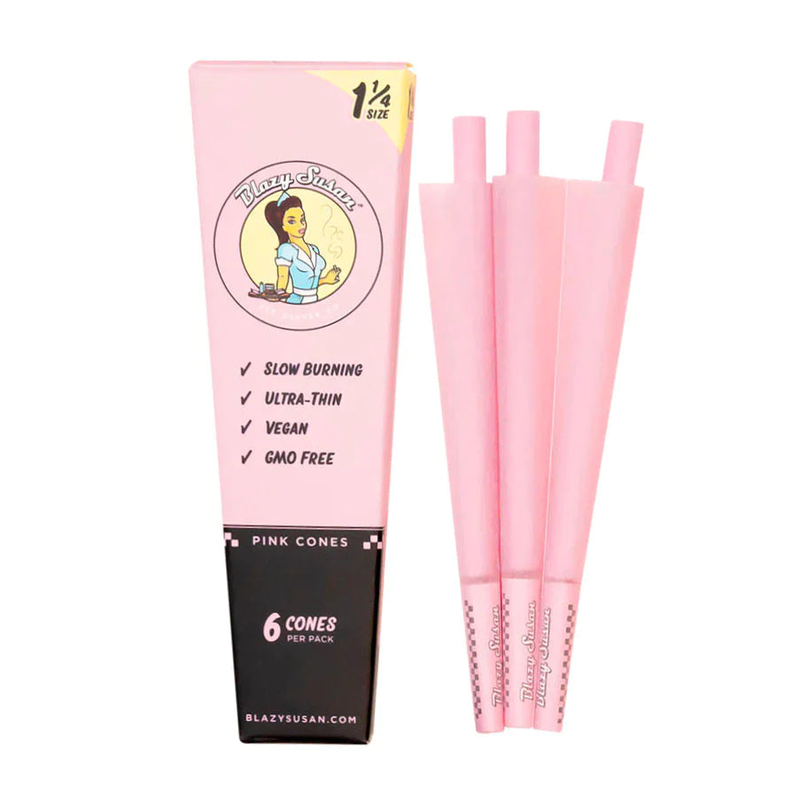 Blazy Susan Pink 1 1/4 Size Pre Rolled Cones (6 Pack)