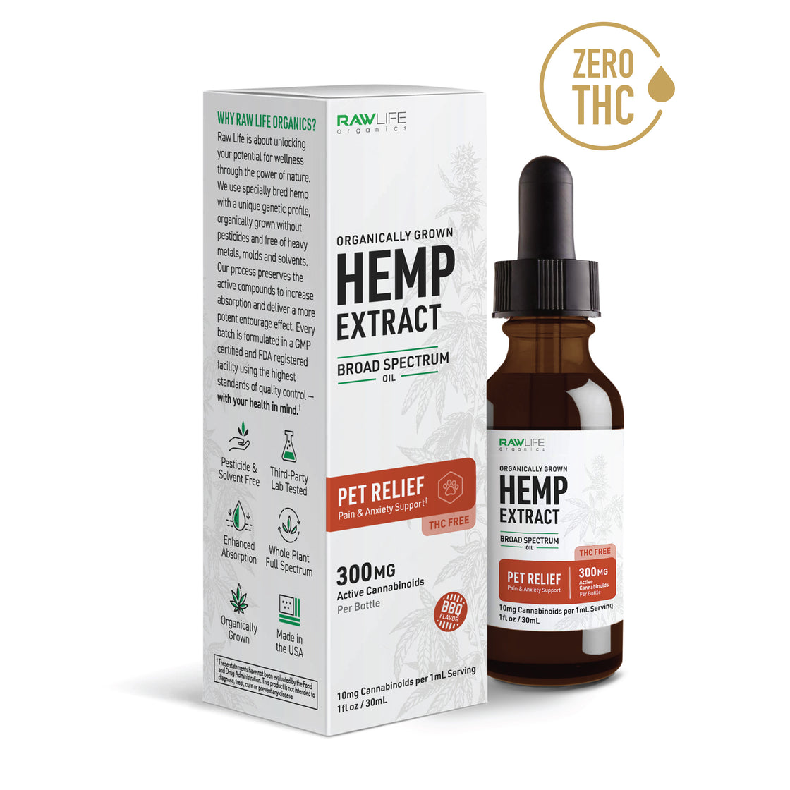 300mg Broad Spectrum Hemp PET RELIEF Tincture | Raw Life Organics